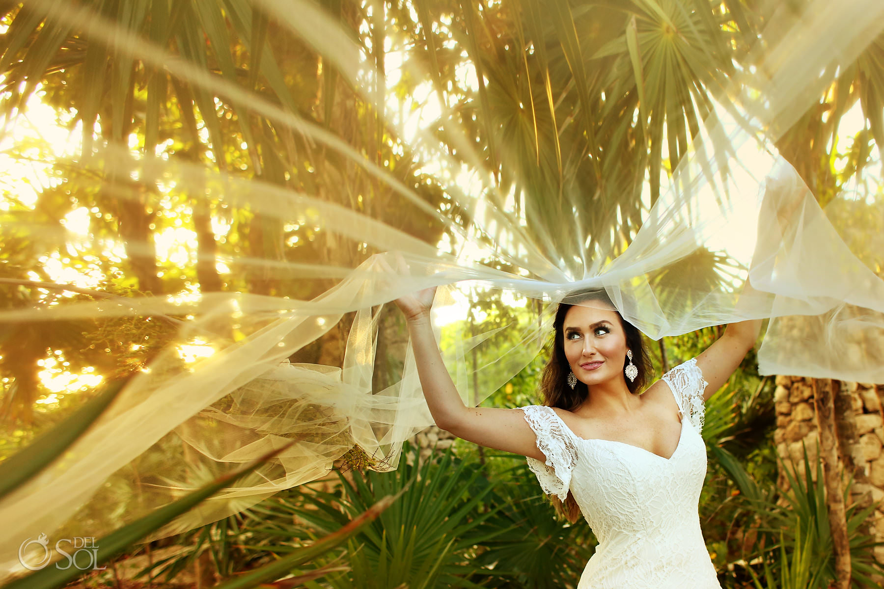 Hotel Xcaret Mexico Wedding photographer bride veil portrait 