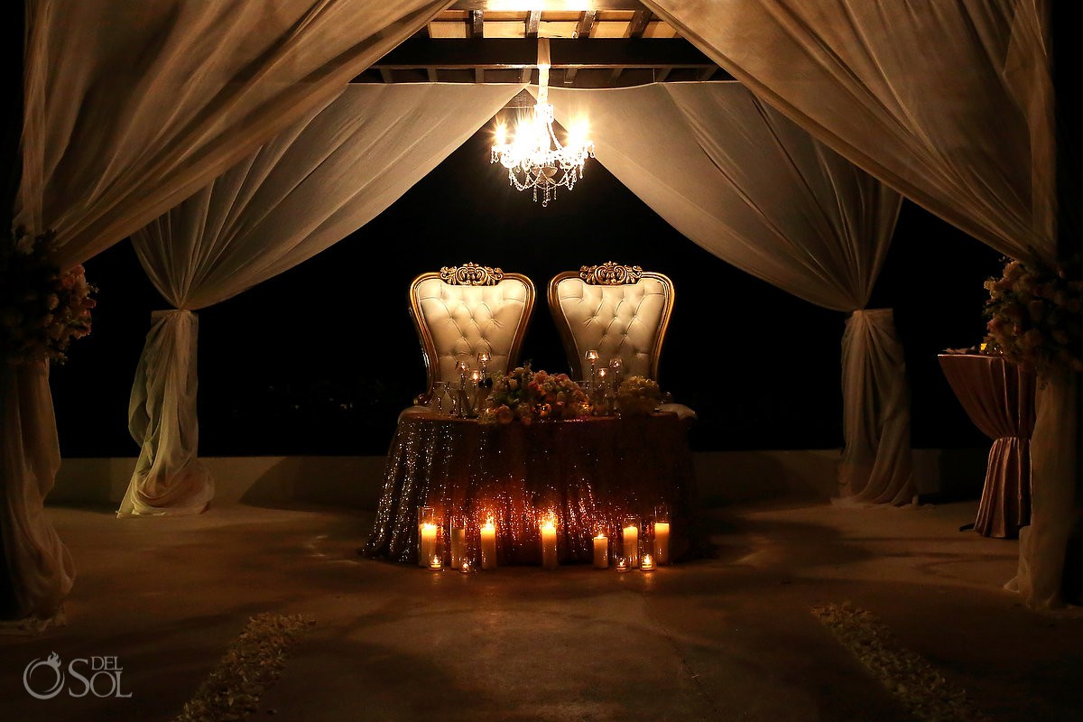 Secrets Playa Mujeres Weddings Infinity Terrace pergola elopement romantic dinner setup