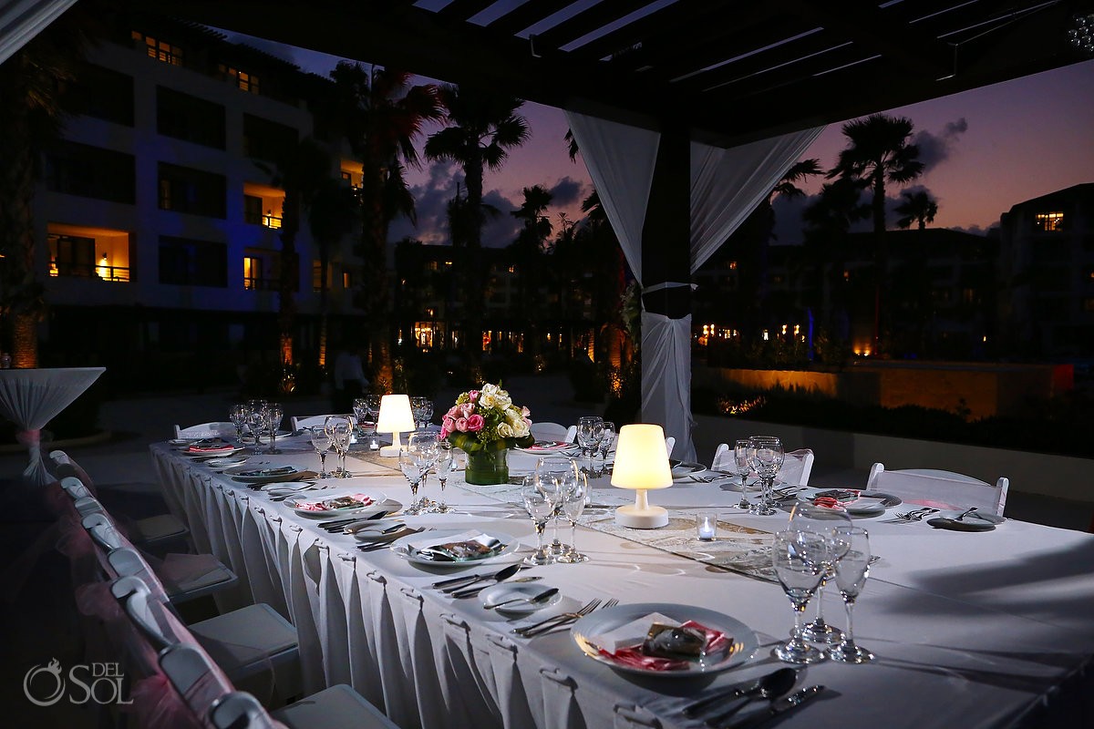 Secrets Playa Mujeres Weddings Infinity Terrace pergola reception setup