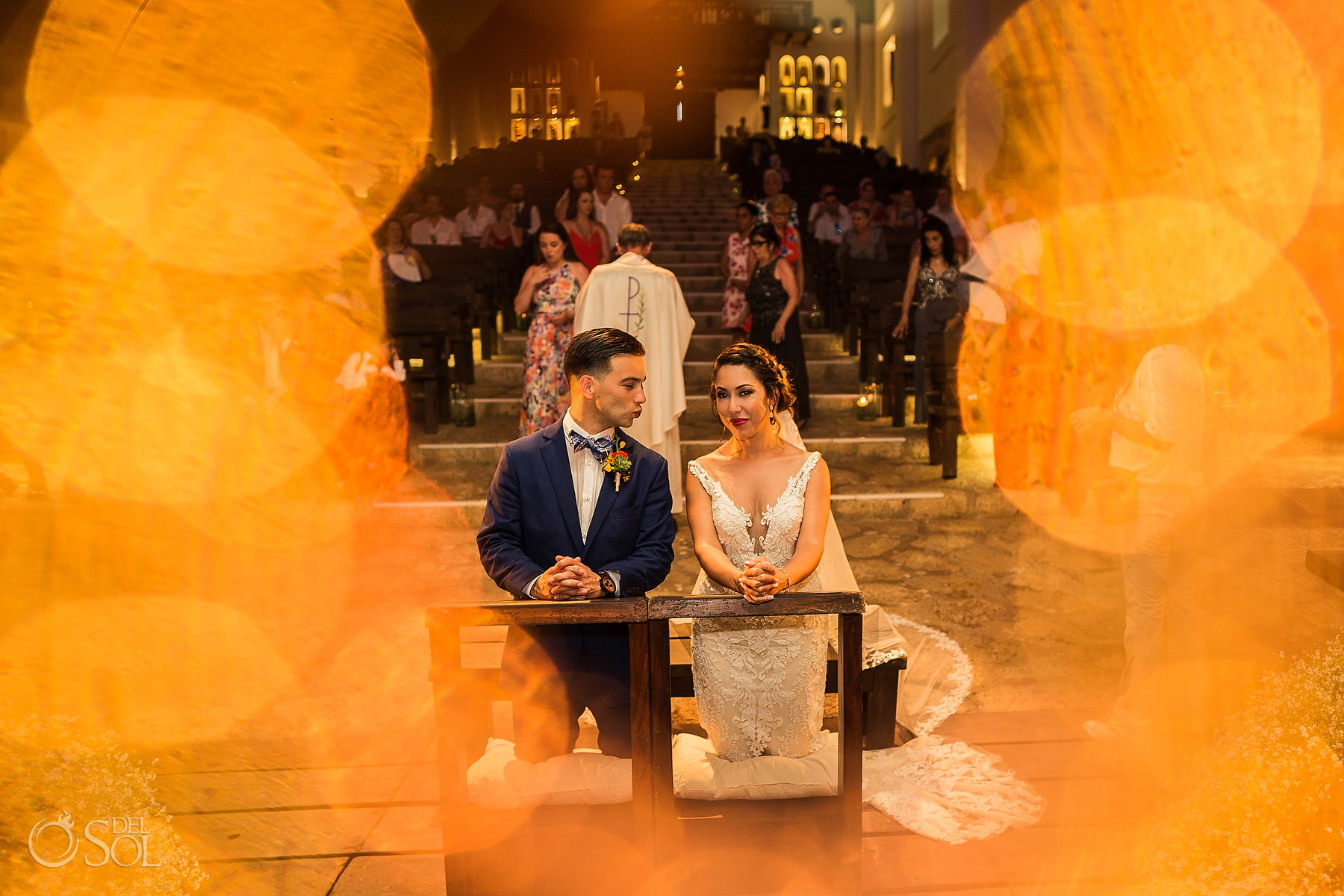 Catholic wedding ceremony Xcaret park chapel of Guadalupe 