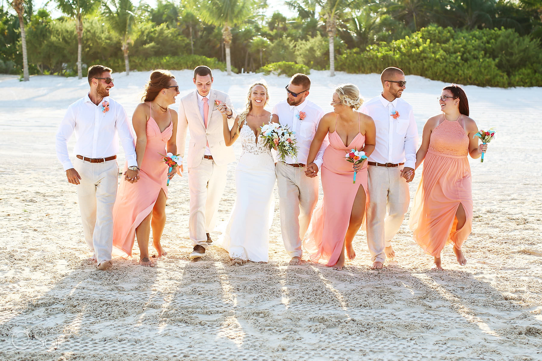 beach wedding bridal party 