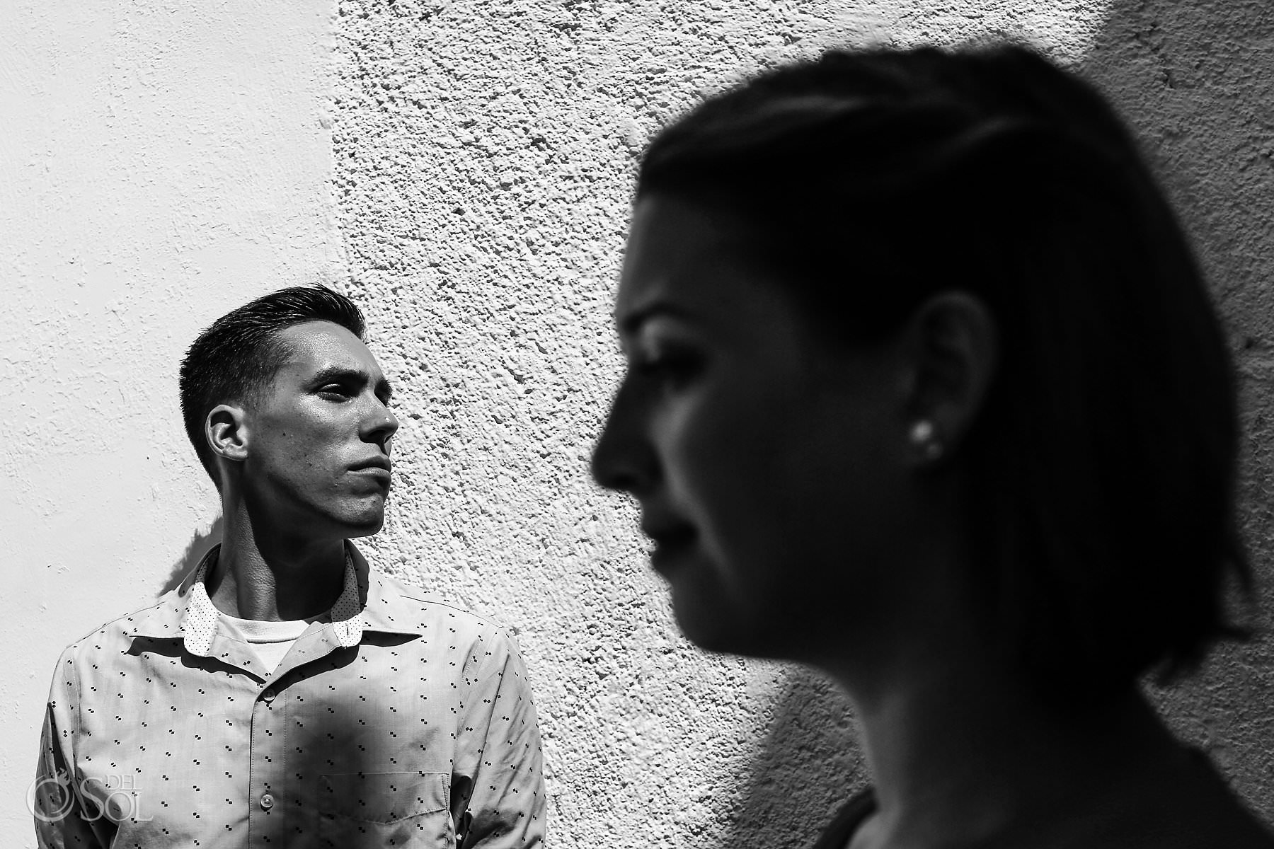 Black and white engagement photo playa del carmen