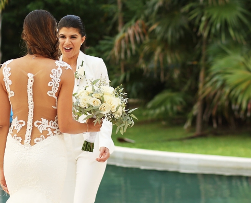 Brides first look reaction Mexico Same Sex Wedding