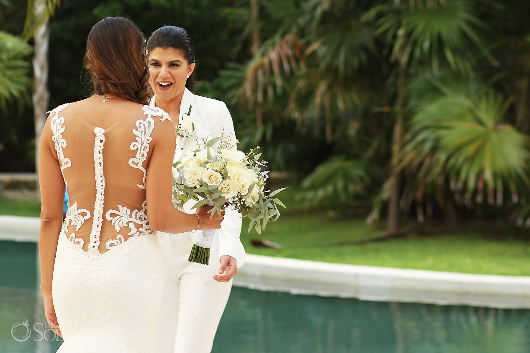 Brides first look reaction Mexico Same Sex Wedding