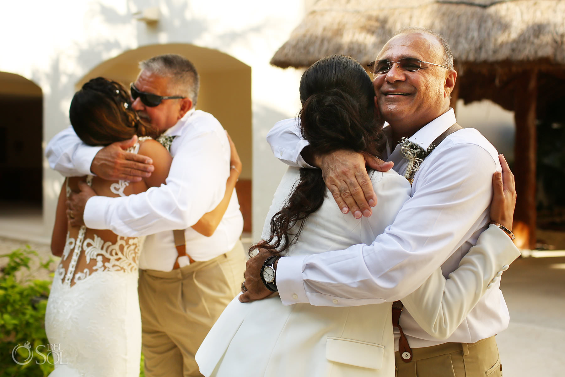 Brides first look with their fathers Same Sex Wedding at Secrets Maroma