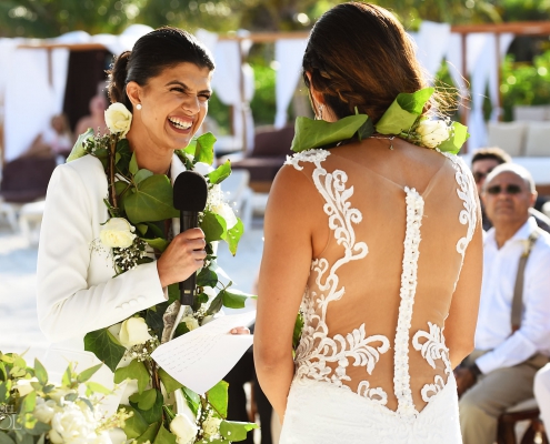 Bride reading vows Mexico Same Sex Wedding at Secrets Maroma Beach Riviera Cancun