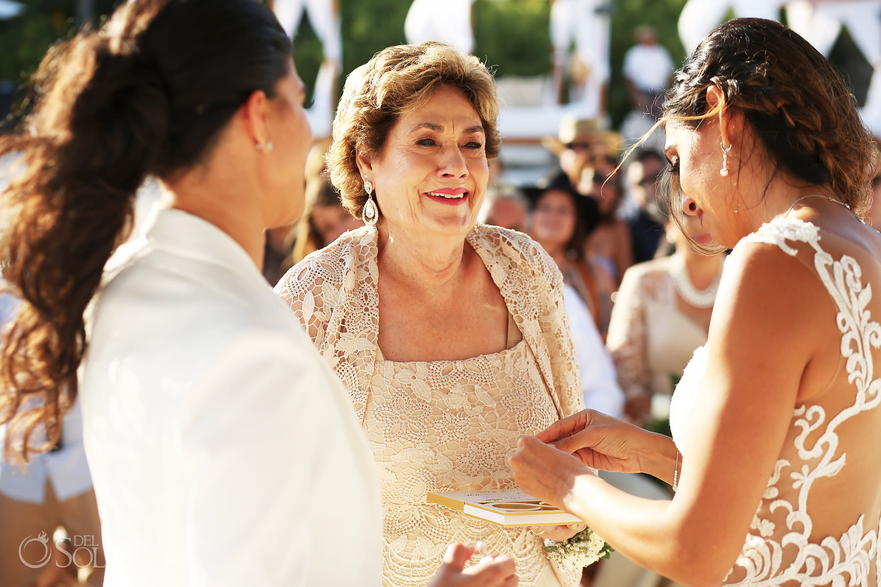 Granny ring giver Mexico Same Sex Wedding beach ceremony