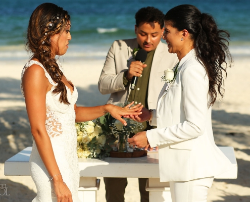 Funny wedding ring ceremony moment Mexico Same Sex Wedding Secrets Maroma Beach Riviera Cancun