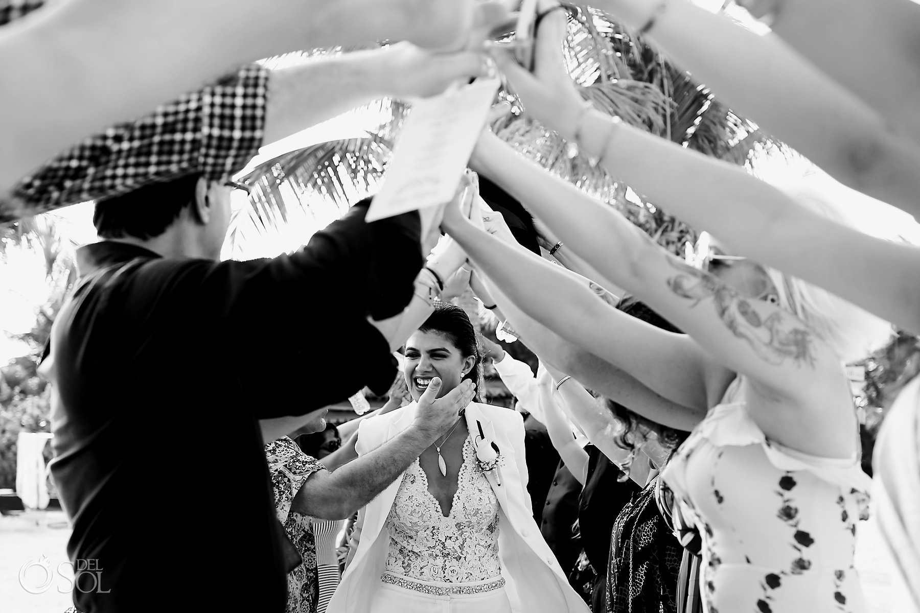 Black and white celebrating moment Mexico Same Sex Wedding Secrets Maroma Beach Riviera Cancun