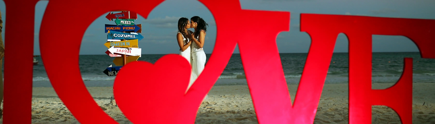 LOVE sign - Gay Destination Beach Wedding Same Sex Bride Bride