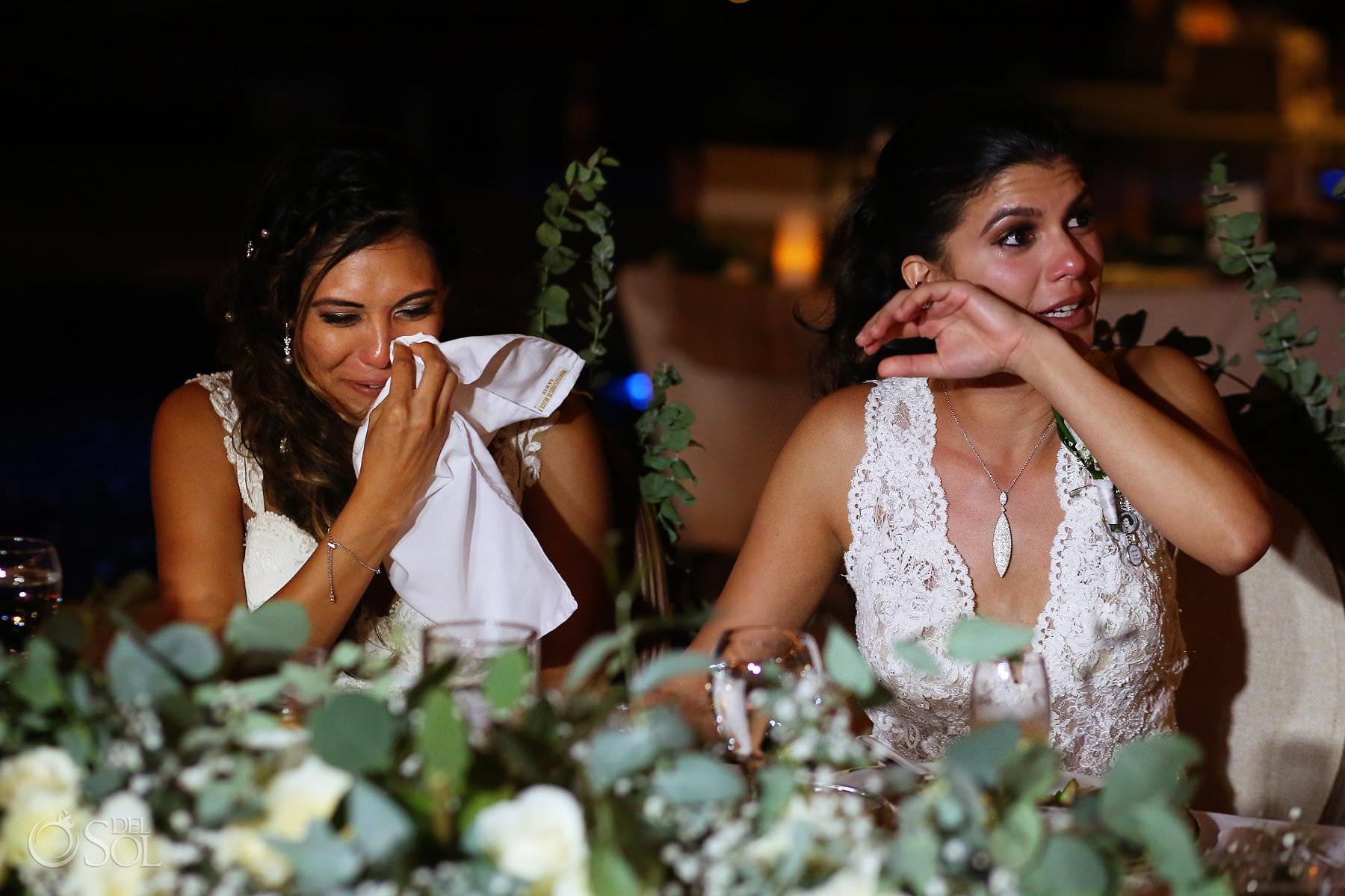 Gay couple wedding reception Brides emotional moment Mexico same sex wedding
