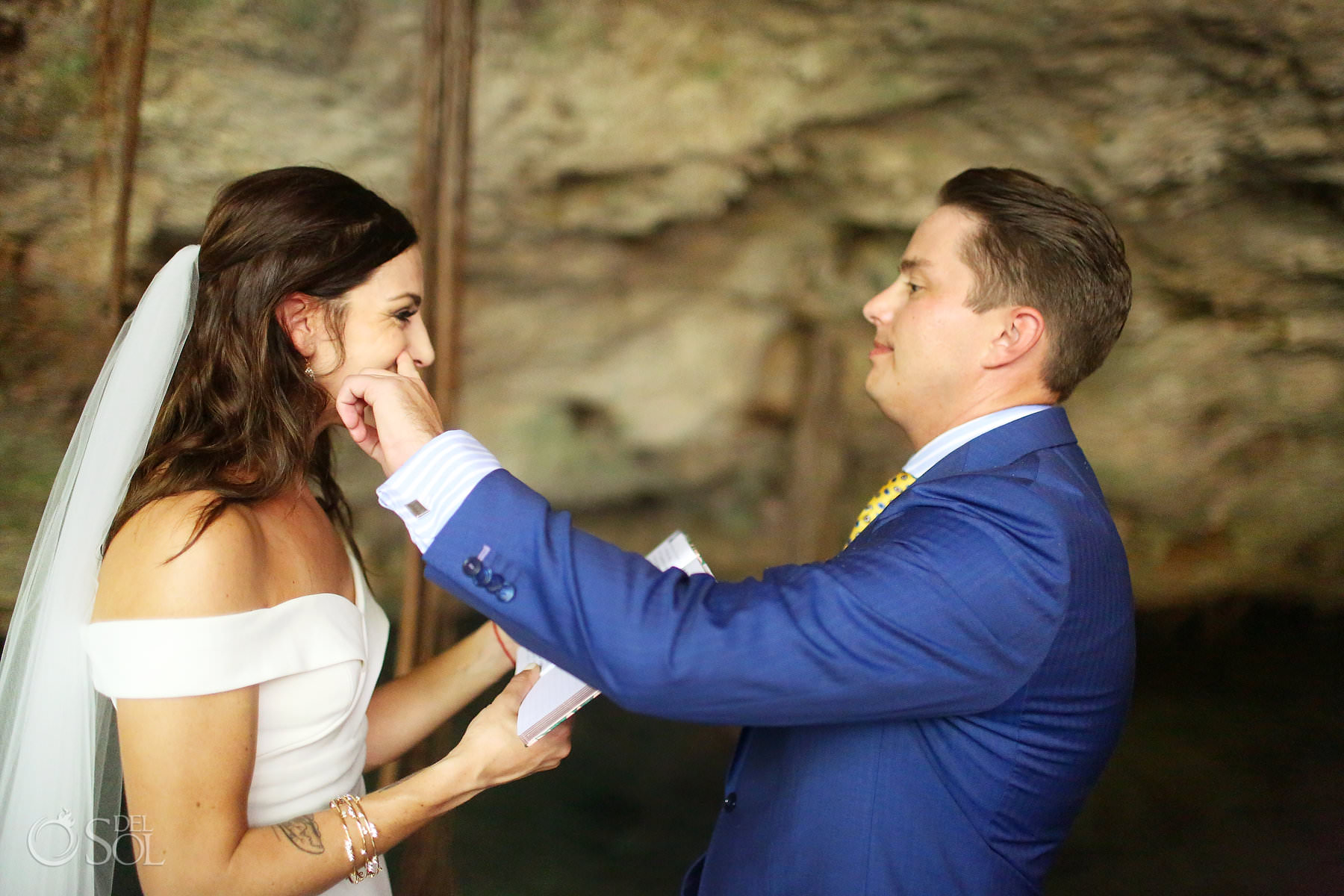 Vows Elopement ceremony underground in Mexican cenotes