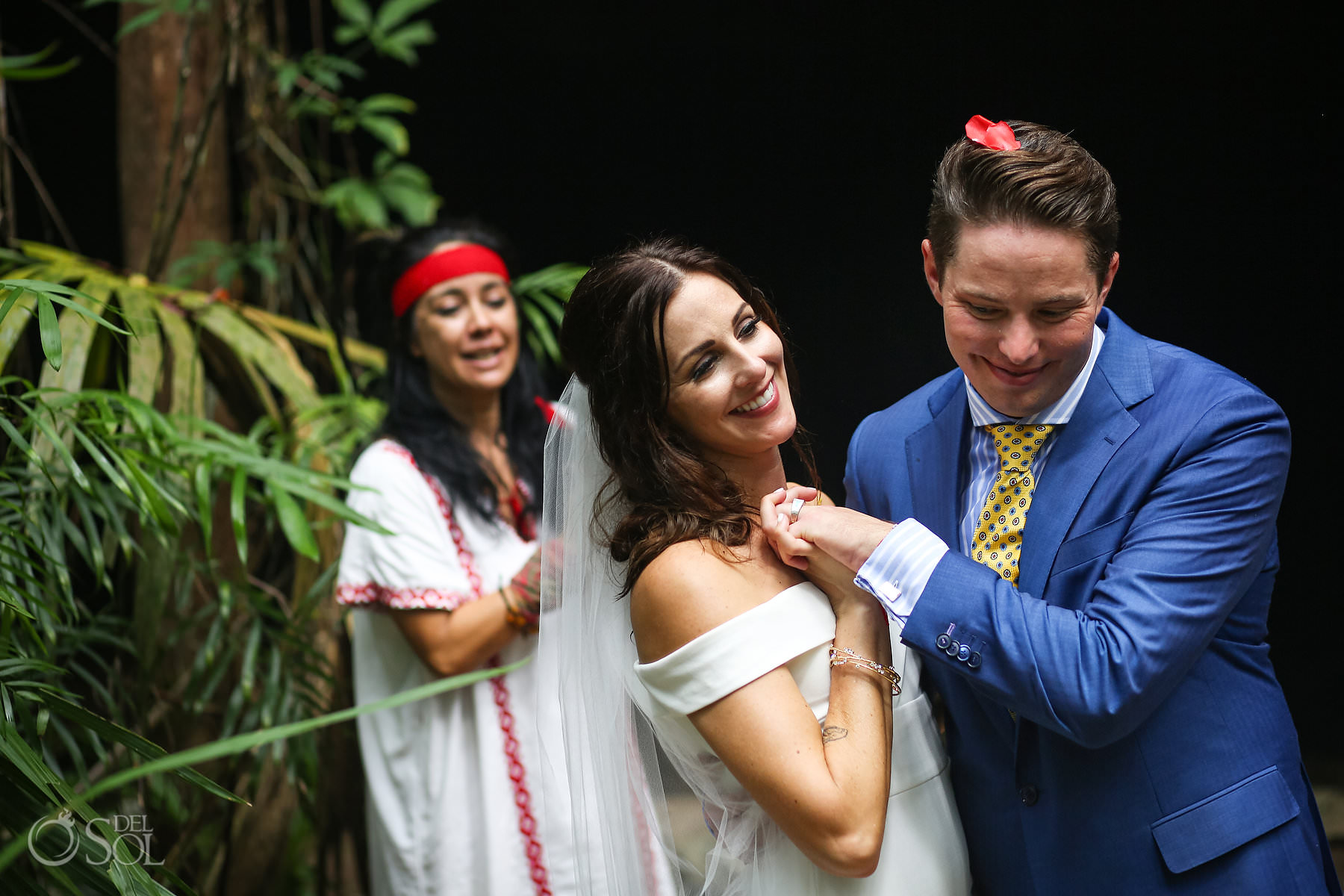 Cute bride and groom moment Eloping in a cenote in Mexico