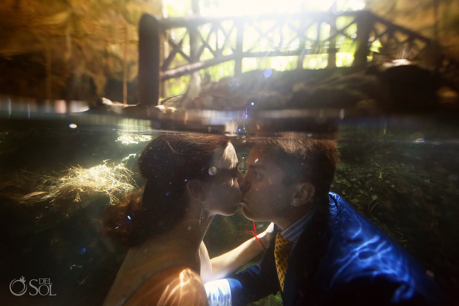 bride and groom kissing Eloping in Mexico Underwater