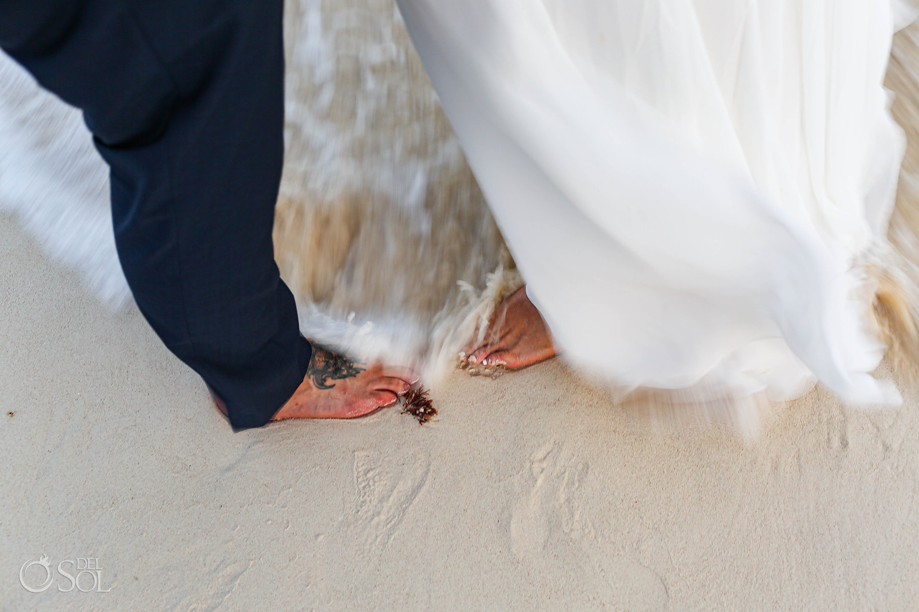 #travelforlove Akiin Tulum Wedding Photography heart in waves between couples feet
