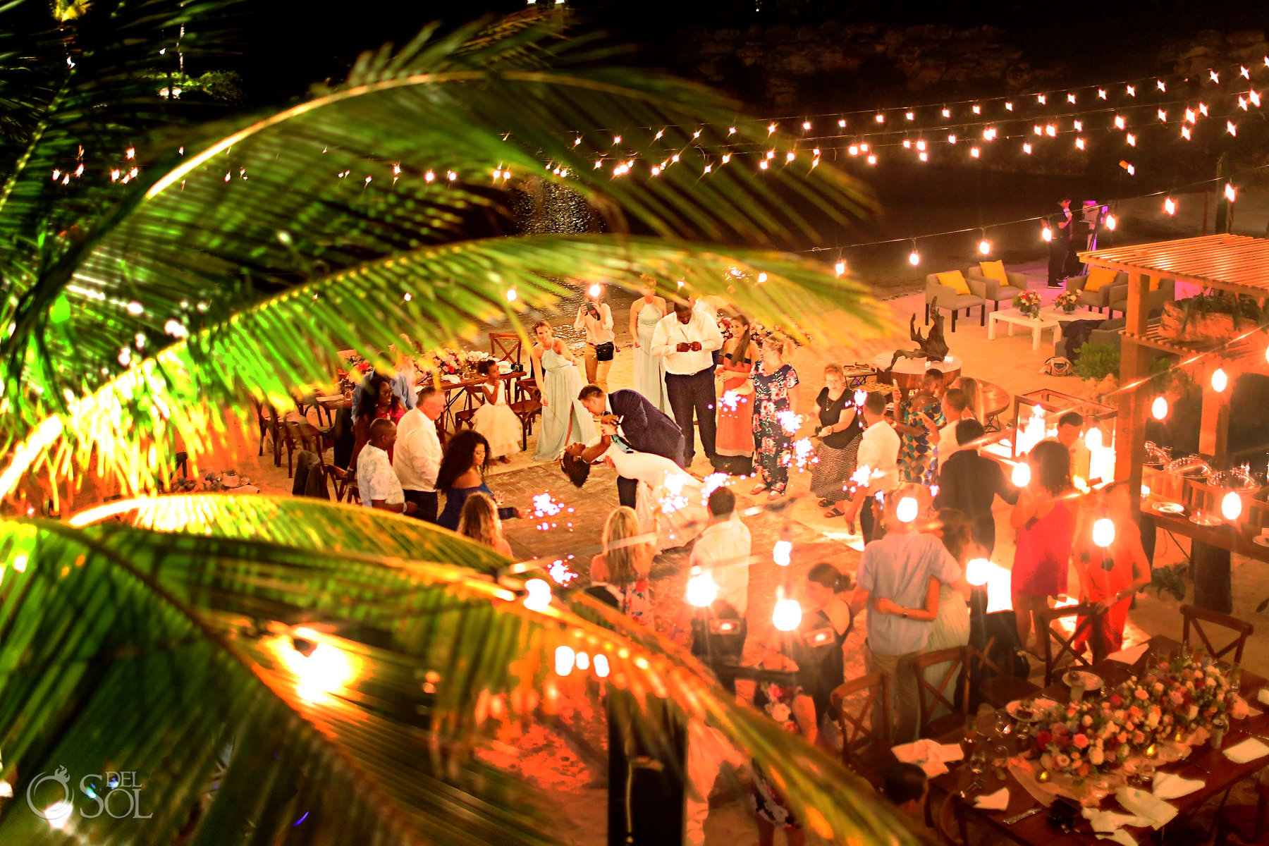 first dance with sparklers Hotel Xcaret Caleta Fuego Wedding reception