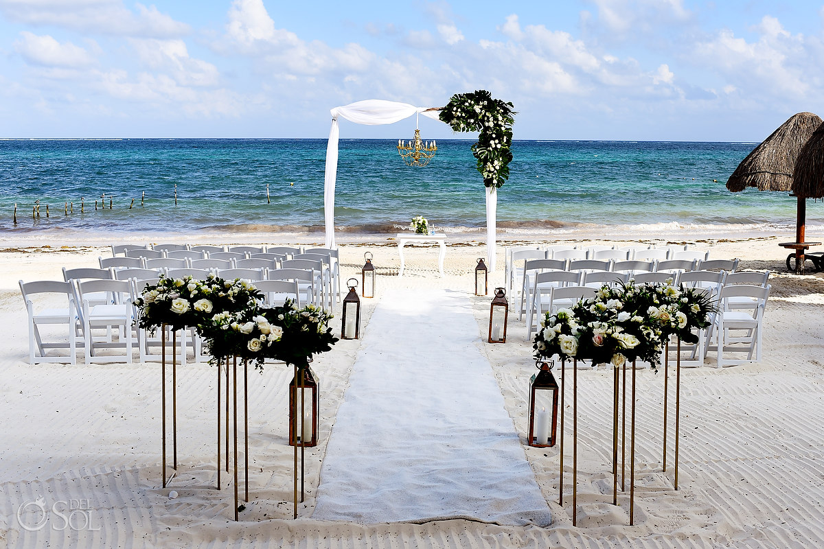 Dreams Riviera Cancun Beach Wedding contemporary setup white flwers