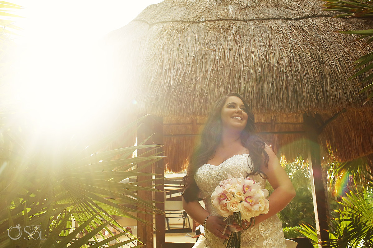 bridal portrait Dreams Riviera Cancun Garden flare golden hour