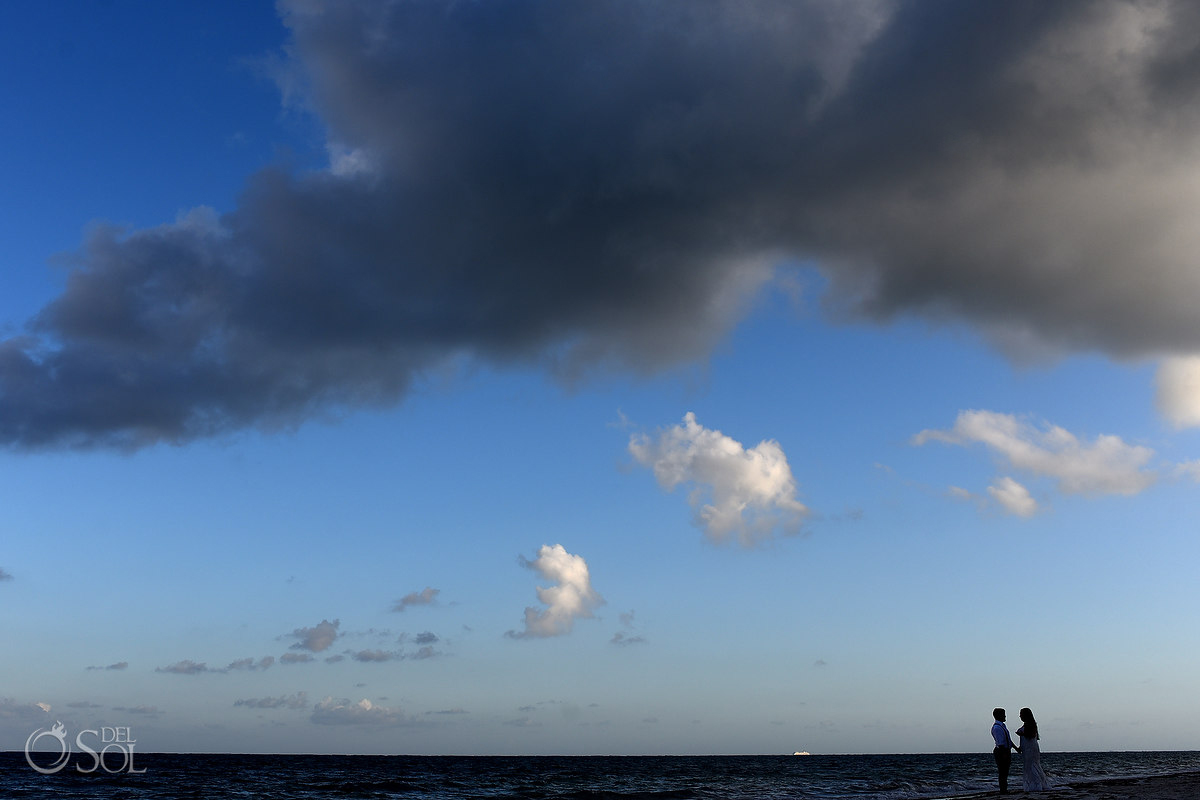 Dreams Riviera Cancun Beach Wedding portrait silhouette