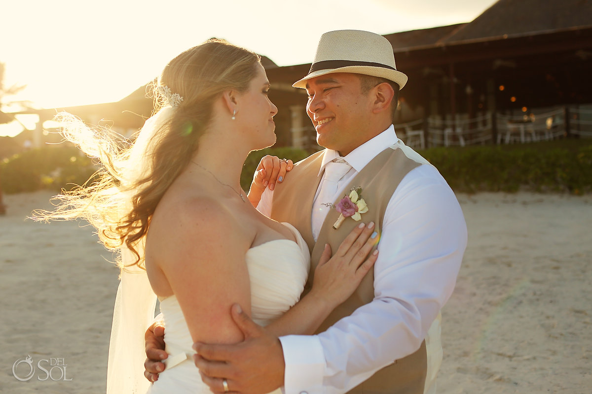 sunset wedding portrait golden hour Now Sapphire Riviera Maya mexico