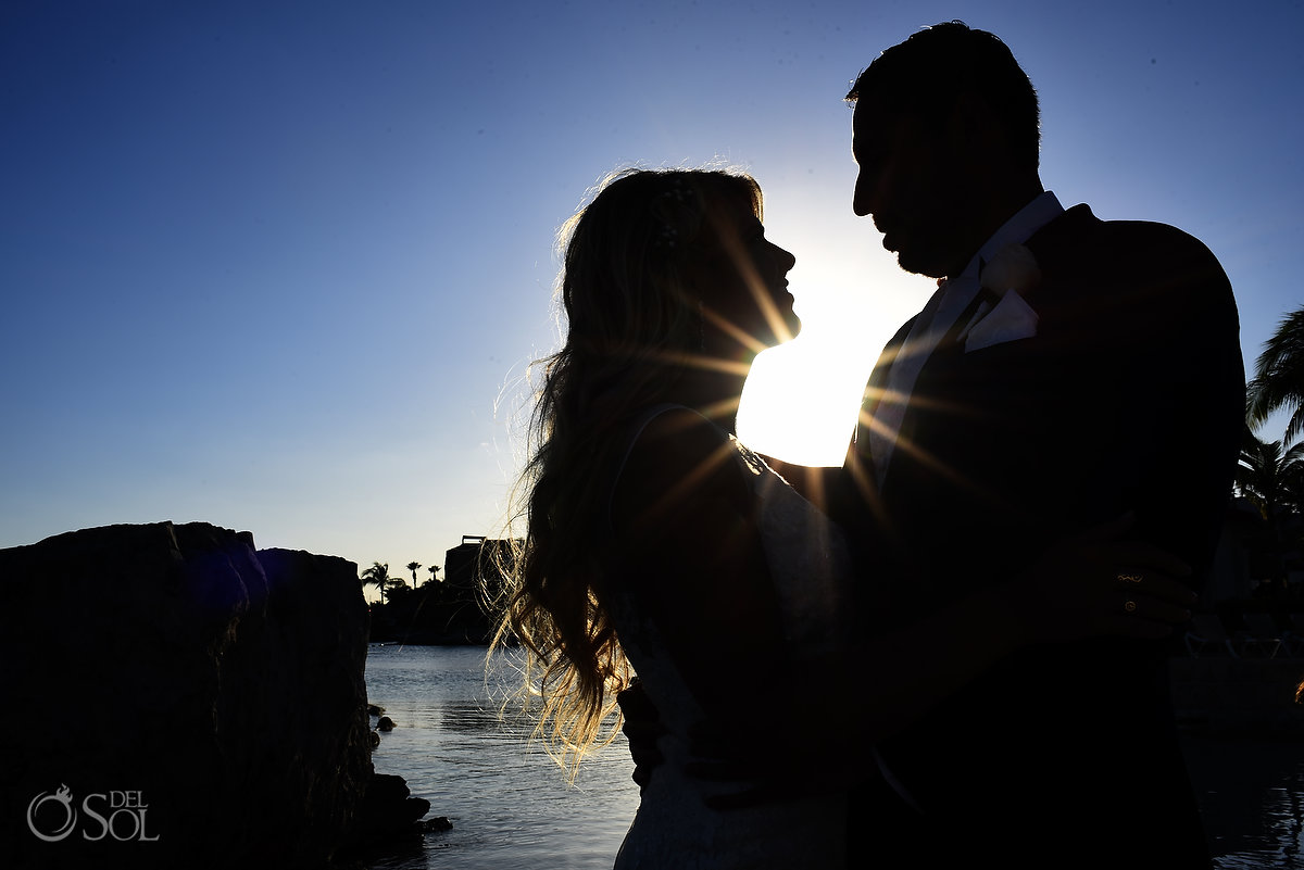 Hard Rock Catholic Wedding Riviera Maya San Charbel Chapel couple portrait silhouette