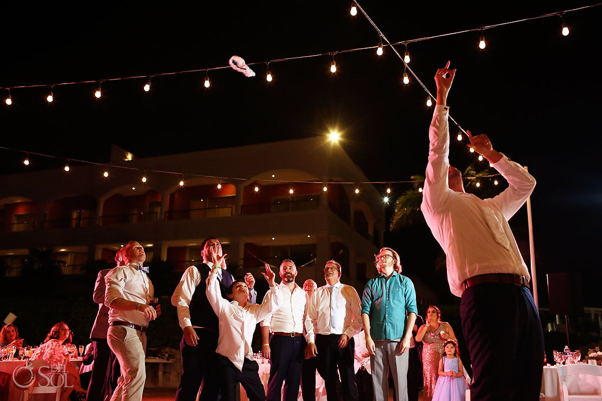 Garter toss Ocean Terrace Hard Rock Riviera Maya Wedding Reception