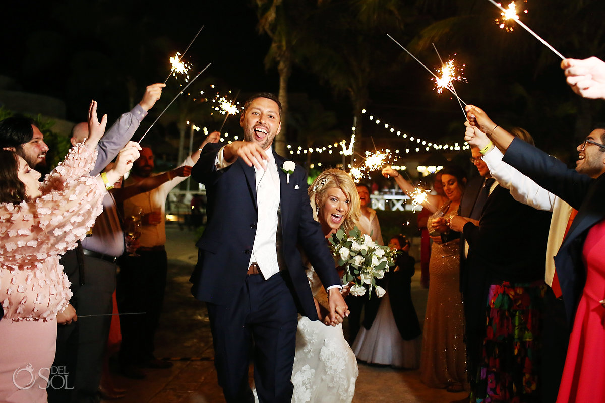 Sparkler exit wedding reception Ocean Terrace Hard Rock Riviera Maya