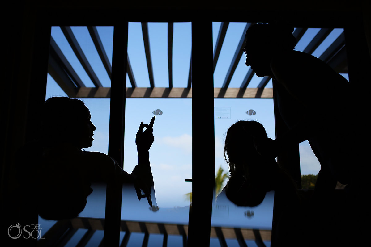 creative bride getting ready silhouette secrets Playa Mujeres wedding Cancun