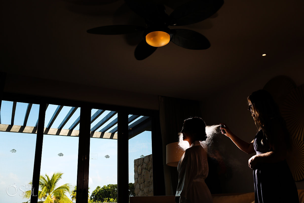 bride getting ready hairspray secrets Playa Mujeres