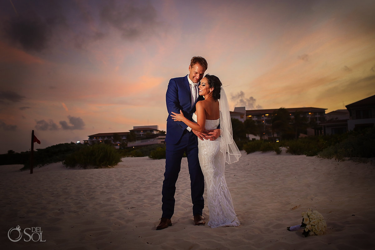 Bride and groom Sunset portrait Secrets Playa Mujeres