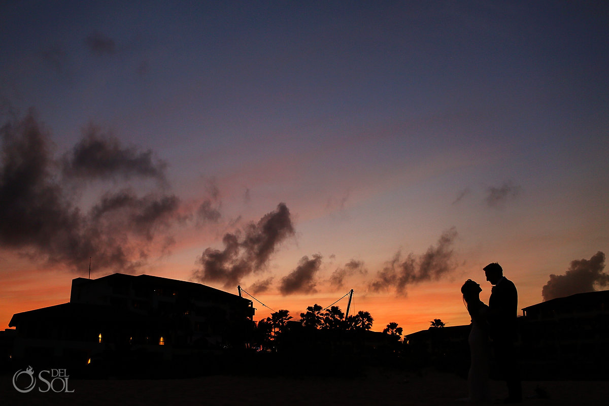 Bride and Groom Sunset silhouette Secrets Playa Mujeres