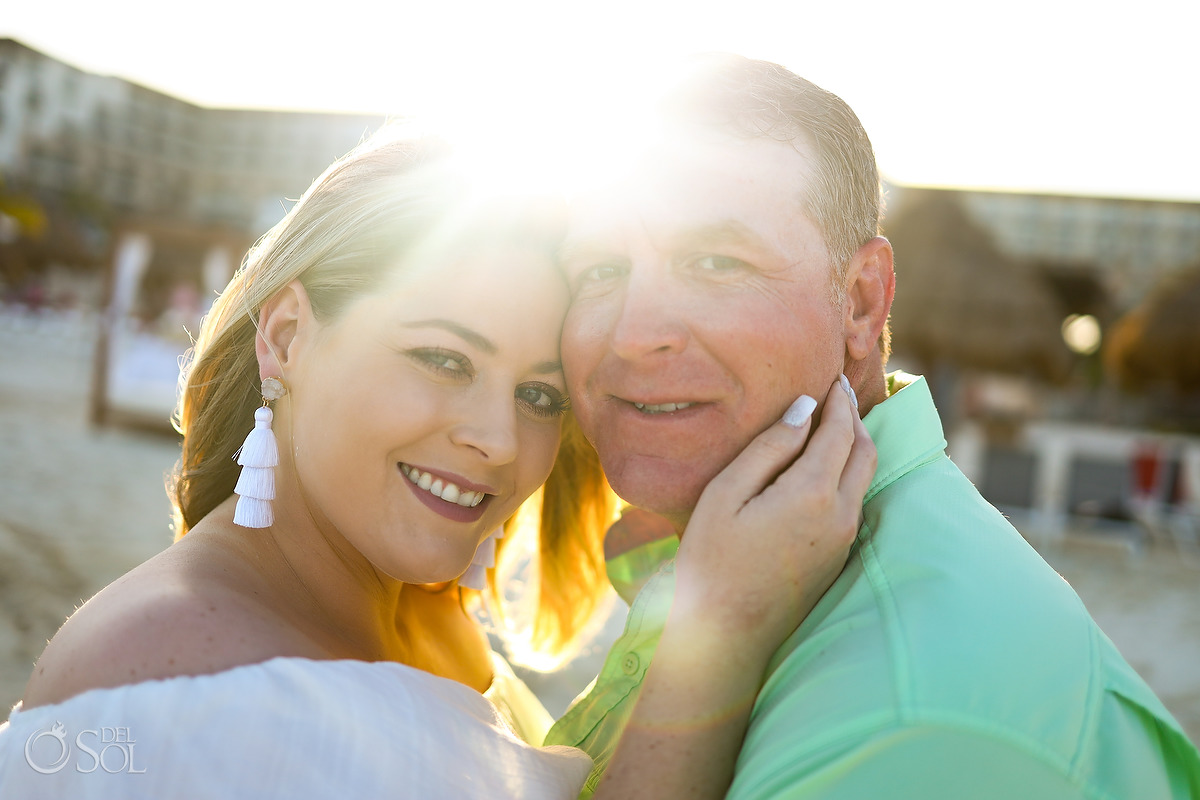 Bride and Groom sunset portrait Dreams Natura Bonfire Welcome Party Rehearsal Dinner Riviera Cancun Mexico