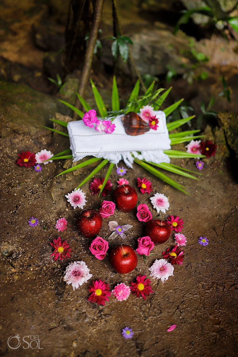 Cenote Wedding altar with flowers