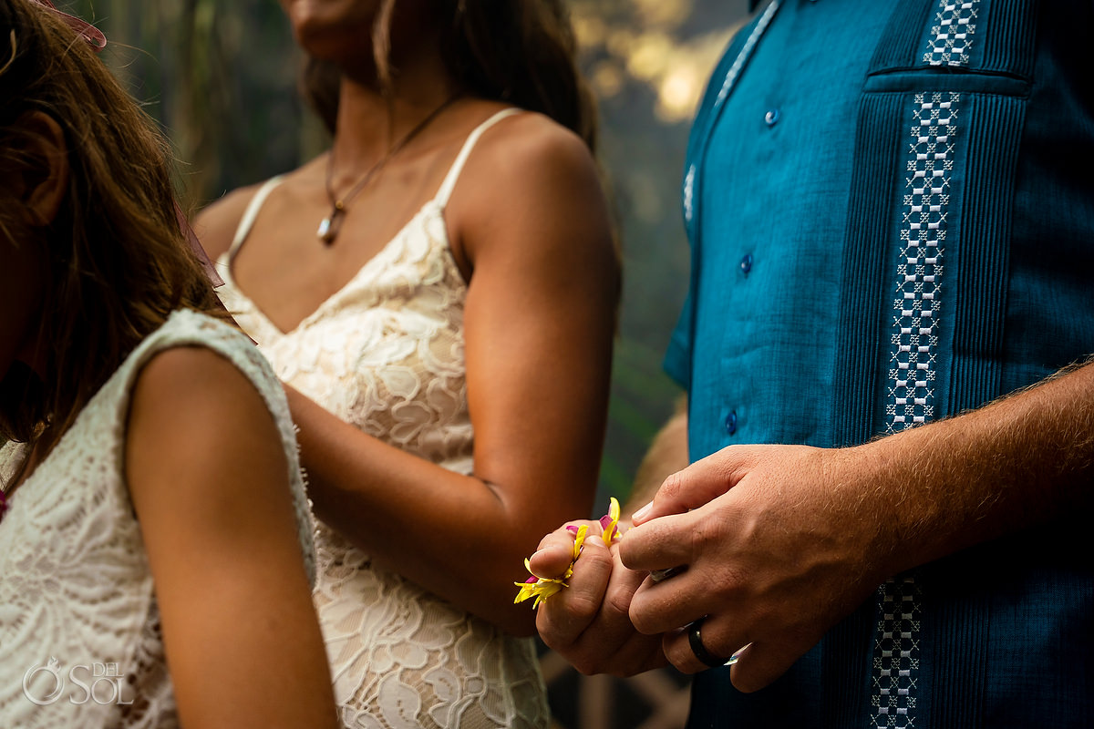 flower blessing Mayan Vow Renewal 10 year anniversary cenote ceremony Riviera Maya Mexico