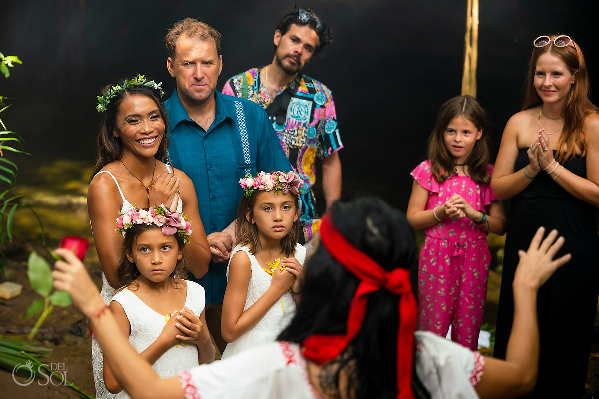 flower blessing Mayan Vow Renewal 10 year anniversary cenote ceremony Riviera Maya Mexico