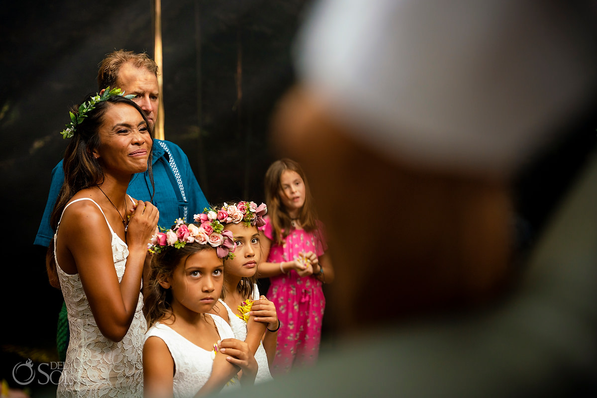 flower blessing Mayan Vow Renewal 10 year anniversary cenote ceremony Riviera Maya Mexico