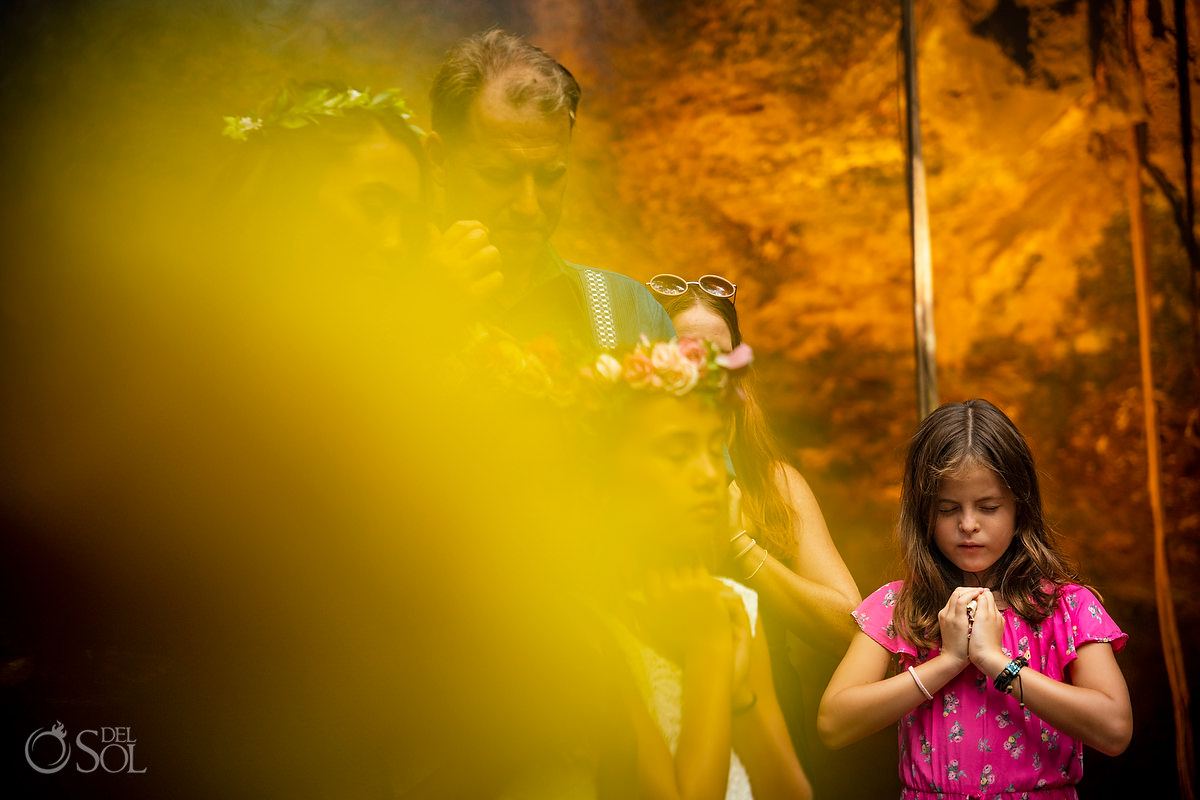 flower blessing Mayan Vow Renewal 10 year anniversary cenote ceremony Riviera Maya Mexico