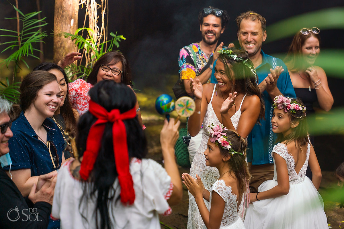 flower blessing Mayan Vow Renewal 10 year anniversary cenote ceremony Riviera Maya Mexico