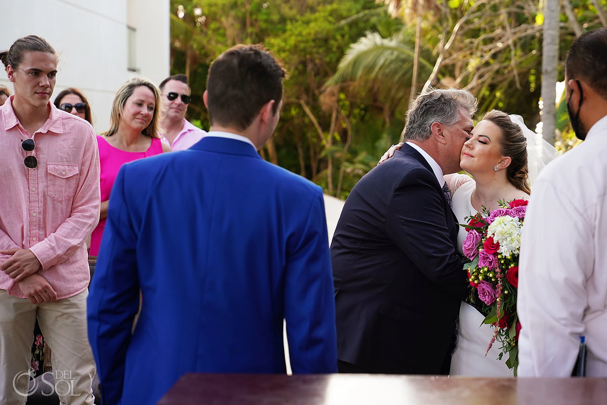 father kisses daughter Unico Riviera Maya Wedding bride entrance