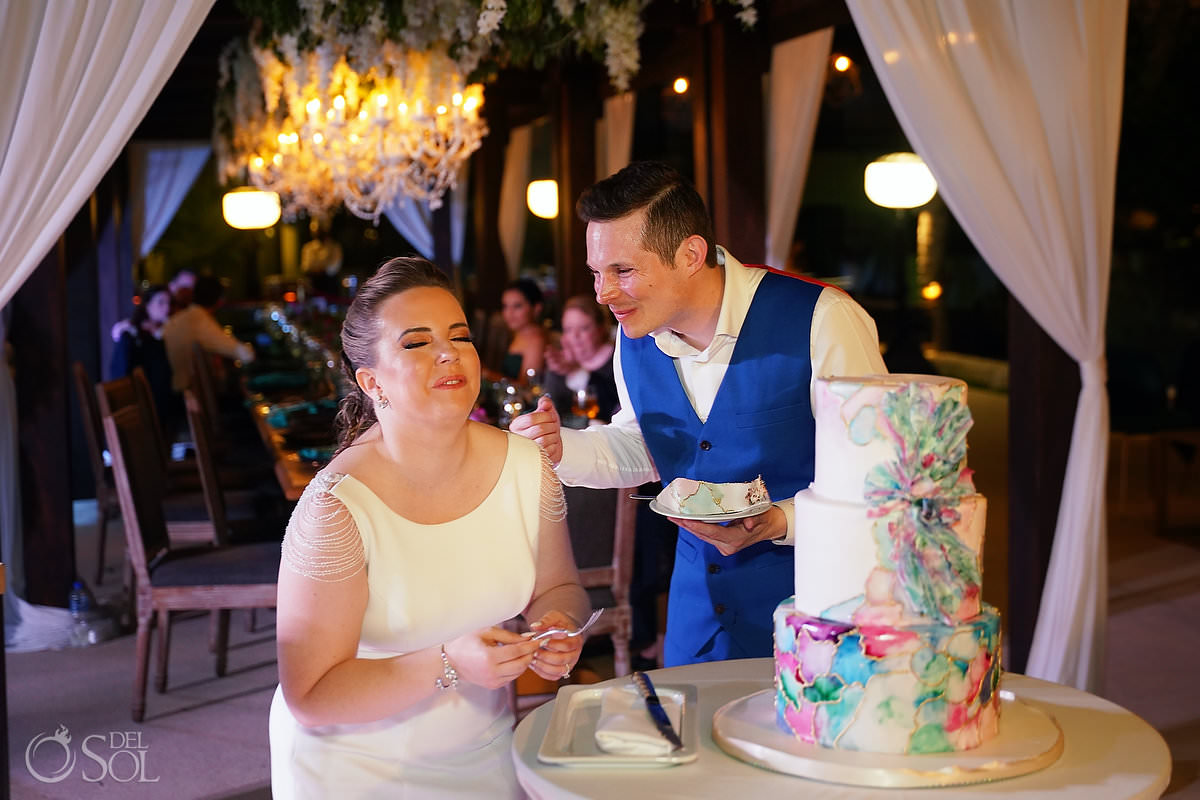 Cake Cutting Unico Riviera Maya Wedding Reception Costerra Terrace