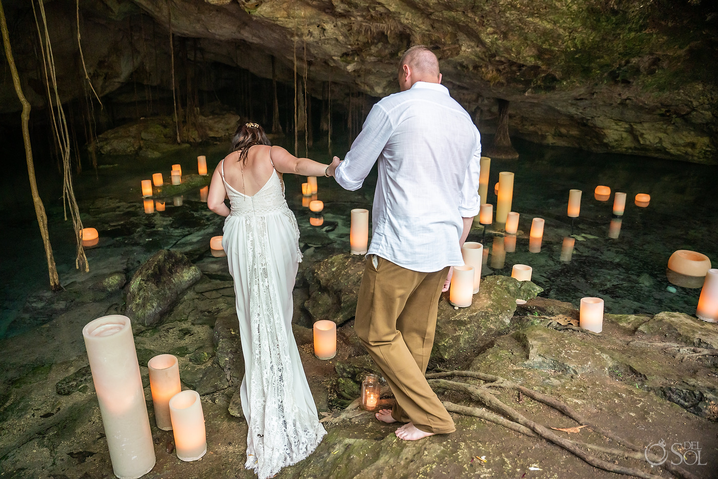 Candles and trash the dress Mexico Cenote Micro Ceremony