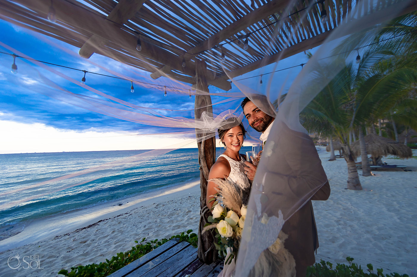 bride and groom Secrets Moxche Sky Wedding Gazebo