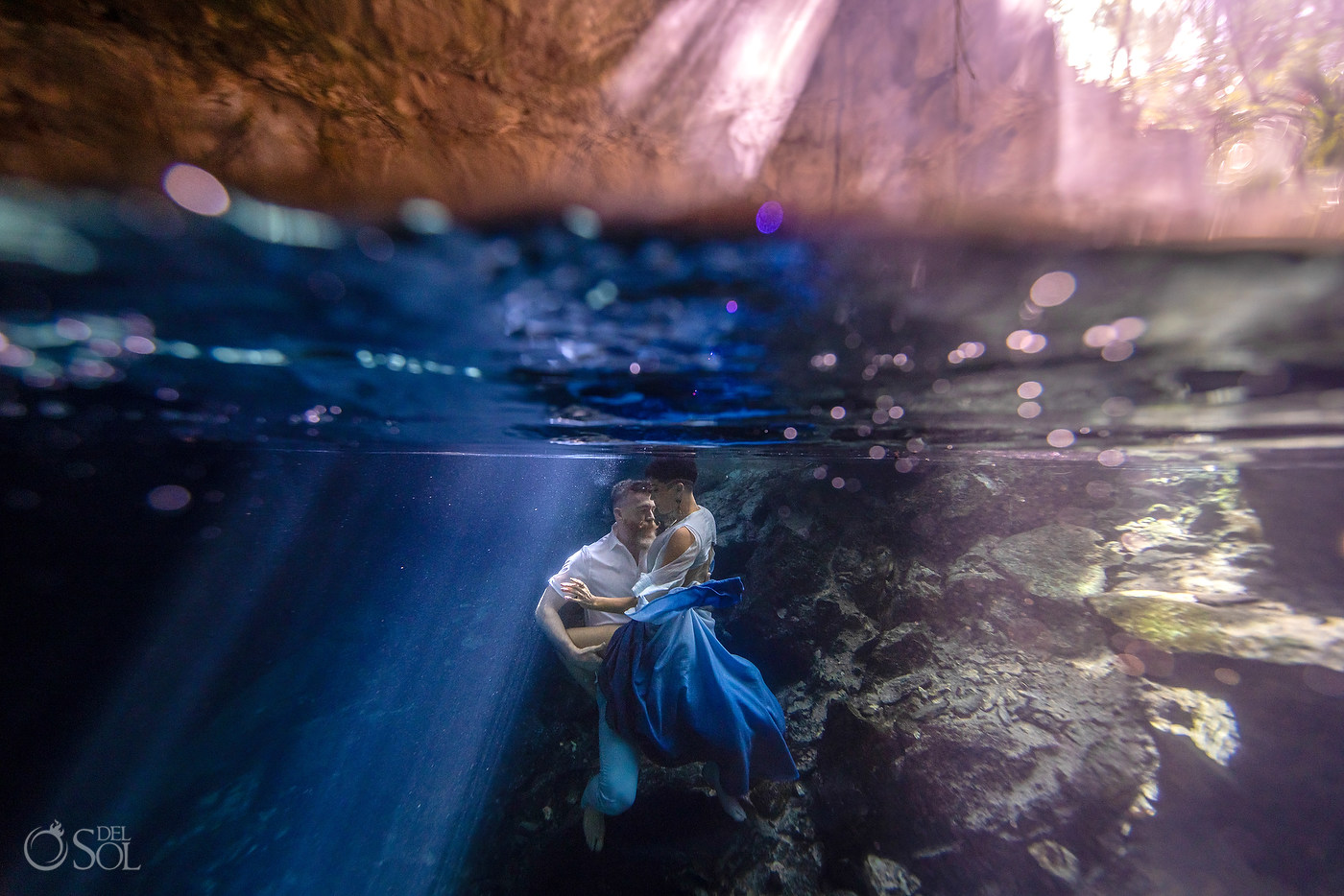 Underwater trash the dress micro cenote ceremony experience by del Sol Photography