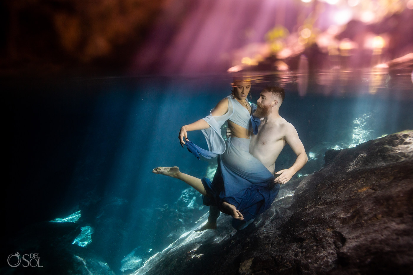 Underwater trash the dress micro cenote ceremony experience by del Sol Photography