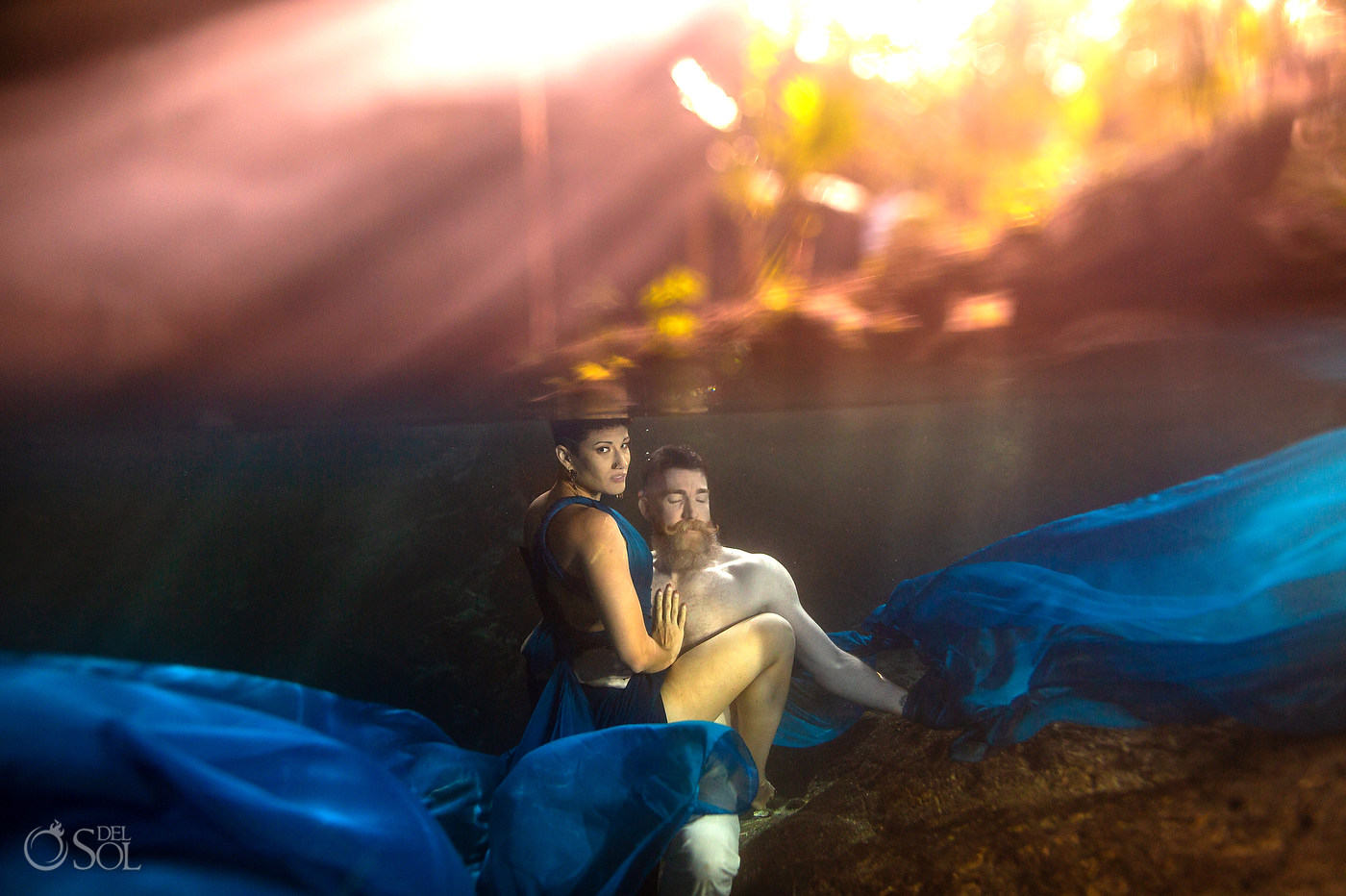 Mexico Cenote Anniversary Underwater trash the dress photography by Matt Adcock