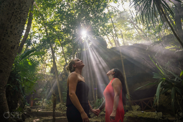 Newly engaged Girl girl couple cenote Proposal Ceremony