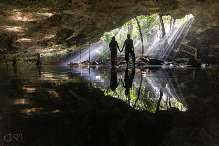 Newly engaged Girl girl couple cenote Proposal Ceremony