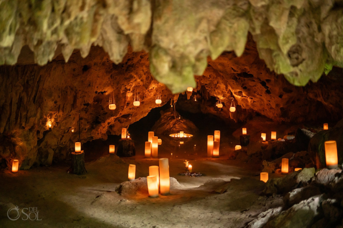 Family Cenote Wedding Akumal Venue with Candles