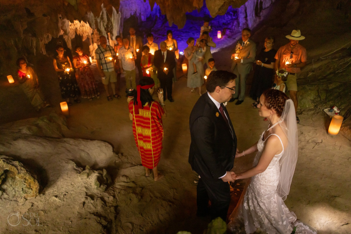 Mexico Family Cenote Wedding Akumal Venue with Candles and colorful lighting