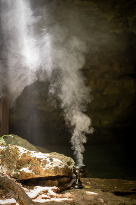 copal smoke blessing underground cave sacred Mayan spiritual blessing ceremony Mexico cenote wedding